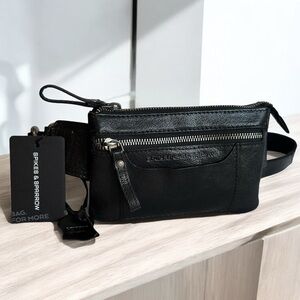 Spikes & Sparrow Black Leather Belt Bag